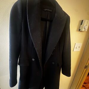 Zara Black Double-Breasted Coat size Small